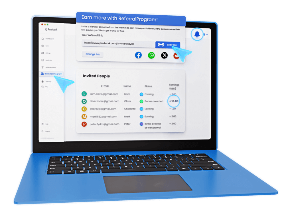 Invite people and earn - Referral program - Paidwork Resources | Step 2